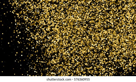 Gold glitter texture isolated on black. Celebratory background. Golden explosion of confetti. Vector illustration,eps 10. Widescreen 16 : 9. 