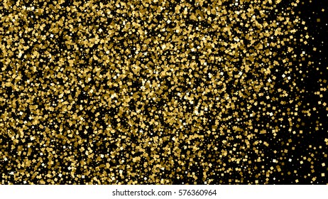 Gold glitter texture isolated on black. Celebratory background. Golden explosion of confetti. Vector illustration,eps 10. Widescreen 16 : 9. 