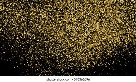 Gold glitter texture isolated on black. Celebratory background. Golden explosion of confetti. Vector illustration,eps 10. Widescreen 16 : 9. 