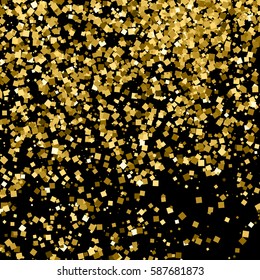 Gold glitter texture isolated on black. Amber particles color. Celebratory background. Golden explosion of confetti. Vector illustration,eps 10.