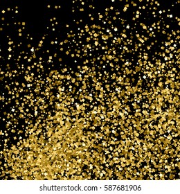 Gold glitter texture isolated on black. Amber particles color. Celebratory background. Golden explosion of confetti. Vector illustration,eps 10.
