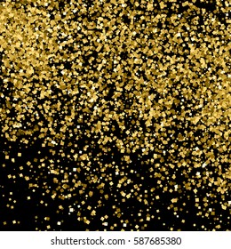 Gold glitter texture isolated on black. Amber particles color. Celebratory background. Golden explosion of confetti. Vector illustration,eps 10.