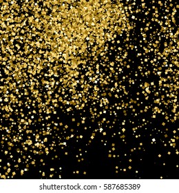 Gold glitter texture isolated on black. Amber particles color. Celebratory background. Golden explosion of confetti. Vector illustration,eps 10.