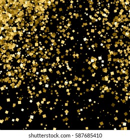 Gold glitter texture isolated on black. Amber particles color. Celebratory background. Golden explosion of confetti. Vector illustration,eps 10.