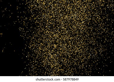 Gold glitter texture isolated on black. Amber particles color. Celebratory background. Golden explosion of confetti. Vector illustration,eps 10.
