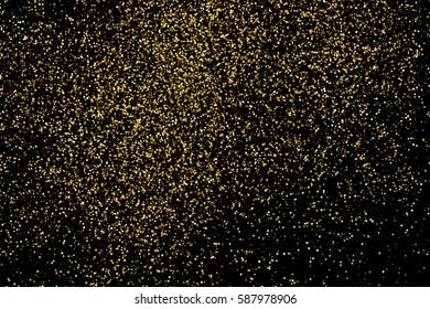 Gold glitter texture isolated on black. Amber particles color. Celebratory background. Golden explosion of confetti. Vector illustration,eps 10.