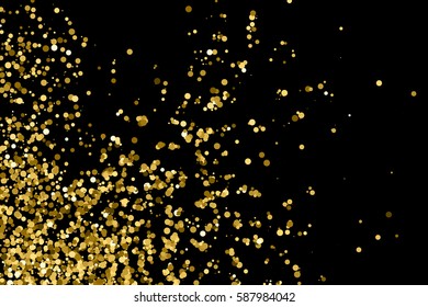 Gold glitter texture isolated on black. Amber particles color. Celebratory background. Golden explosion of confetti. Vector illustration,eps 10.