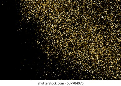 Gold glitter texture isolated on black. Amber particles color. Celebratory background. Golden explosion of confetti. Vector illustration,eps 10.