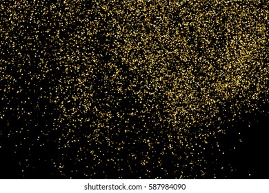 Gold glitter texture isolated on black. Amber particles color. Celebratory background. Golden explosion of confetti. Vector illustration,eps 10.