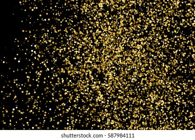 Gold glitter texture isolated on black. Amber particles color. Celebratory background. Golden explosion of confetti. Vector illustration,eps 10.