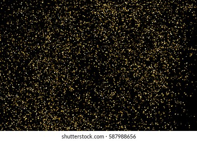 Gold glitter texture isolated on black. Amber particles color. Celebratory background. Golden explosion of confetti. Vector illustration,eps 10.