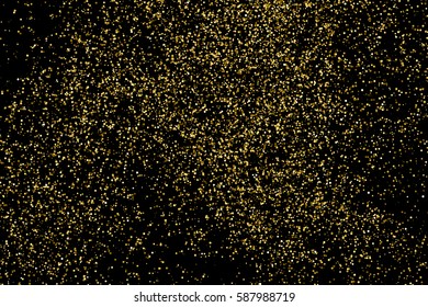 Gold glitter texture isolated on black. Amber particles color. Celebratory background. Golden explosion of confetti. Vector illustration,eps 10.