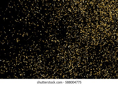 Gold glitter texture isolated on black. Amber particles color. Celebratory background. Golden explosion of confetti. Vector illustration,eps 10.