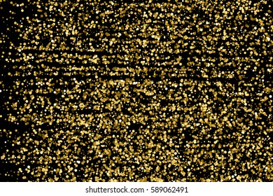 Gold glitter texture isolated on black. Amber particles color. Celebratory background. Golden explosion of confetti. Vector illustration,eps 10.