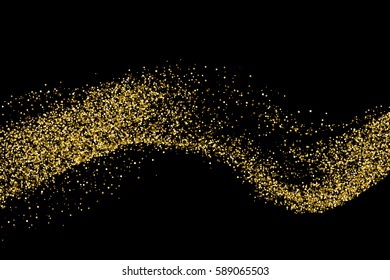 Gold glitter texture isolated on black. Amber particles color. Celebratory background. Golden explosion of confetti. Vector illustration,eps 10.