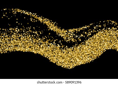 Gold glitter texture isolated on black. Amber particles color. Celebratory background. Golden explosion of confetti. Vector illustration,eps 10.