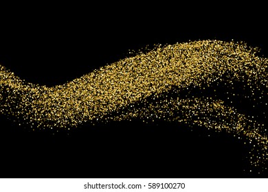 Gold glitter texture isolated on black. Amber particles color. Celebratory background. Golden explosion of confetti. Vector illustration,eps 10.