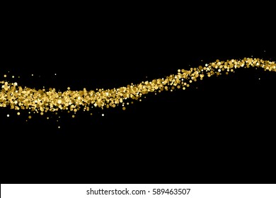 Gold glitter texture isolated on black. Amber particles color. Celebratory background. Golden explosion of confetti. Vector illustration,eps 10.