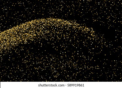 Gold glitter texture isolated on black. Amber particles color. Celebratory background. Golden explosion of confetti. Vector illustration,eps 10.