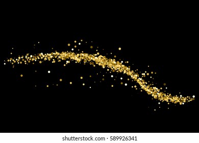 Gold glitter texture isolated on black. Amber particles color. Celebratory background. Golden explosion of confetti. Vector illustration,eps 10.