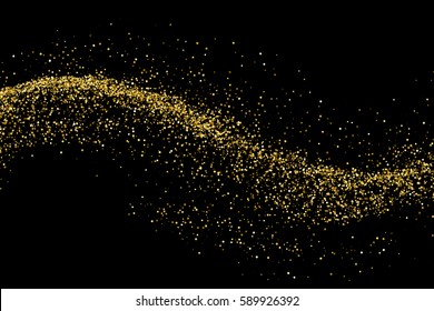 Textura de brillo dorado aislada en negro. Color de las partículas ámbar. Fondo de celebración. Explosión dorada de confeti. Ilustración vectorial, eps 10.