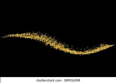 Textura de brillo dorado aislada en negro. Color de las partículas ámbar. Fondo de celebración. Explosión dorada de confeti. Ilustración vectorial, eps 10.