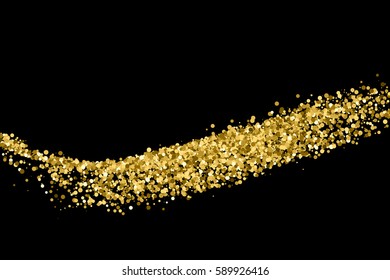 Gold glitter texture isolated on black. Amber particles color. Celebratory background. Golden explosion of confetti. Vector illustration,eps 10.