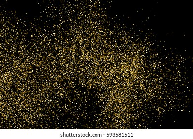 Gold glitter texture isolated on black. Amber particles color. Celebratory background. Golden explosion of confetti. Vector illustration,eps 10