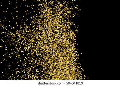 Gold glitter texture isolated on black. Amber particles color. Celebratory background. Golden explosion of confetti. Vector illustration,eps 10.