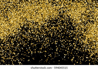Gold glitter texture isolated on black. Amber particles color. Celebratory background. Golden explosion of confetti. Vector illustration,eps 10.