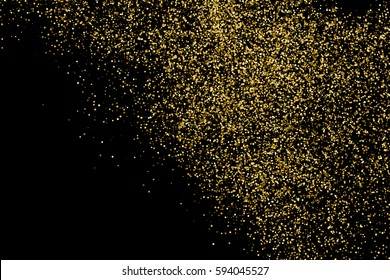 Gold glitter texture isolated on black. Amber particles color. Celebratory background. Golden explosion of confetti. Vector illustration,eps 10.