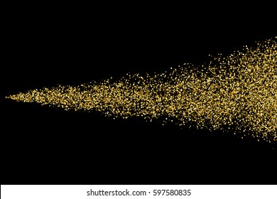 Gold glitter texture isolated on black. Amber particles color. Celebratory background. Golden explosion of confetti. 