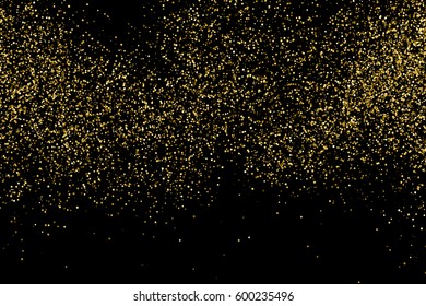 Gold glitter texture isolated on black. Amber particles color. Celebratory background. Golden explosion of confetti 