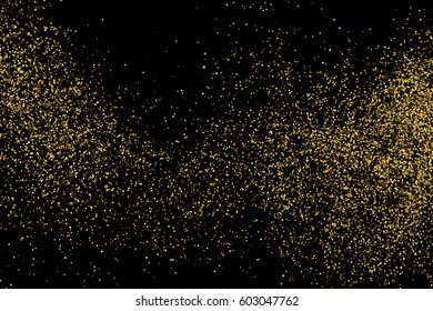 Gold glitter texture isolated on black. Amber particles color. Celebratory background. Golden explosion of confetti. 