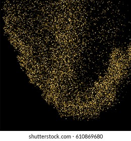 Gold glitter texture isolated on black. Amber particles color. Celebratory background. Golden explosion of confetti. Vector illustration,eps 10.