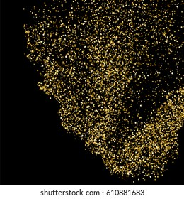 Gold glitter texture isolated on black. Amber particles color. Celebratory background. Golden explosion of confetti. Vector illustration,eps 10.