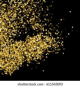 Gold glitter texture isolated on black. Amber particles color. Celebratory background. Golden explosion of confetti. Vector illustration,eps 10.