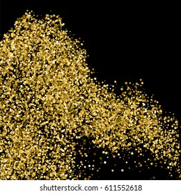Gold glitter texture isolated on black. Amber particles color. Celebratory background. Golden explosion of confetti. Vector illustration,eps 10.