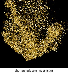 Gold glitter texture isolated on black. Amber particles color. Celebratory background. Golden explosion of confetti. Vector illustration,eps 10.