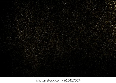 Gold glitter texture isolated on black. Amber particles color. Celebratory background. Golden explosion of confetti. Vector illustration,eps 10.