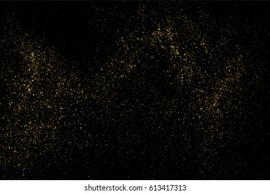 Gold glitter texture isolated on black. Amber particles color. Celebratory background. Golden explosion of confetti. Vector illustration,eps 10.
