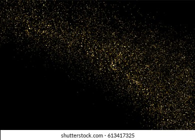 Gold glitter texture isolated on black. Amber particles color. Celebratory background. Golden explosion of confetti. Vector illustration,eps 10.