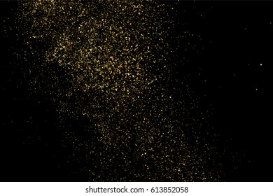 Gold glitter texture isolated on black. Amber particles color. Celebratory background. Golden explosion of confetti. Vector illustration,eps 10.