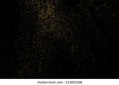 Gold glitter texture isolated on black. Amber particles color. Celebratory background. Golden explosion of confetti. Vector illustration,eps 10.