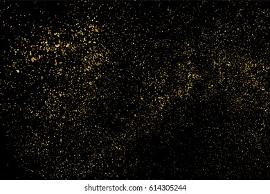 Gold glitter texture isolated on black. Amber particles color. Celebratory background. Golden explosion of confetti. Vector illustration,eps 10.