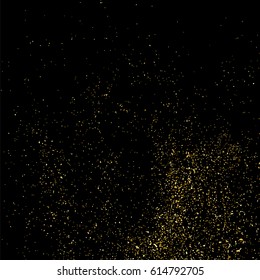 Gold glitter texture isolated on black square. Amber particles color. Celebratory background. Golden explosion of confetti. Vector illustration,eps 10.