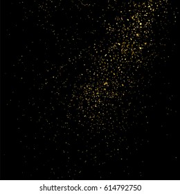 Gold glitter texture isolated on black square. Amber particles color. Celebratory background. Golden explosion of confetti. Vector illustration,eps 10.