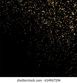 Gold glitter texture isolated on black square. Amber particles color. Celebratory background. Golden explosion of confetti. Vector illustration,eps 10.