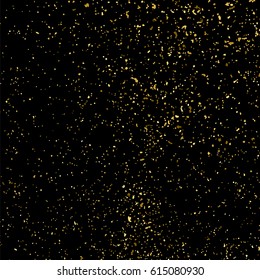 Gold glitter texture isolated on black square. Amber particles color. Celebratory background. Golden explosion of confetti. Vector illustration,eps 10.