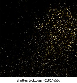 Gold glitter texture isolated on black square. Amber particles color. Celebratory background. Golden explosion of confetti. Vector illustration,eps 10.